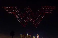 "Look, up in the sky!" No, it's neither a bird nor a plane &mdash; it's hundreds of drones forming the "Wonder Woman" logo.