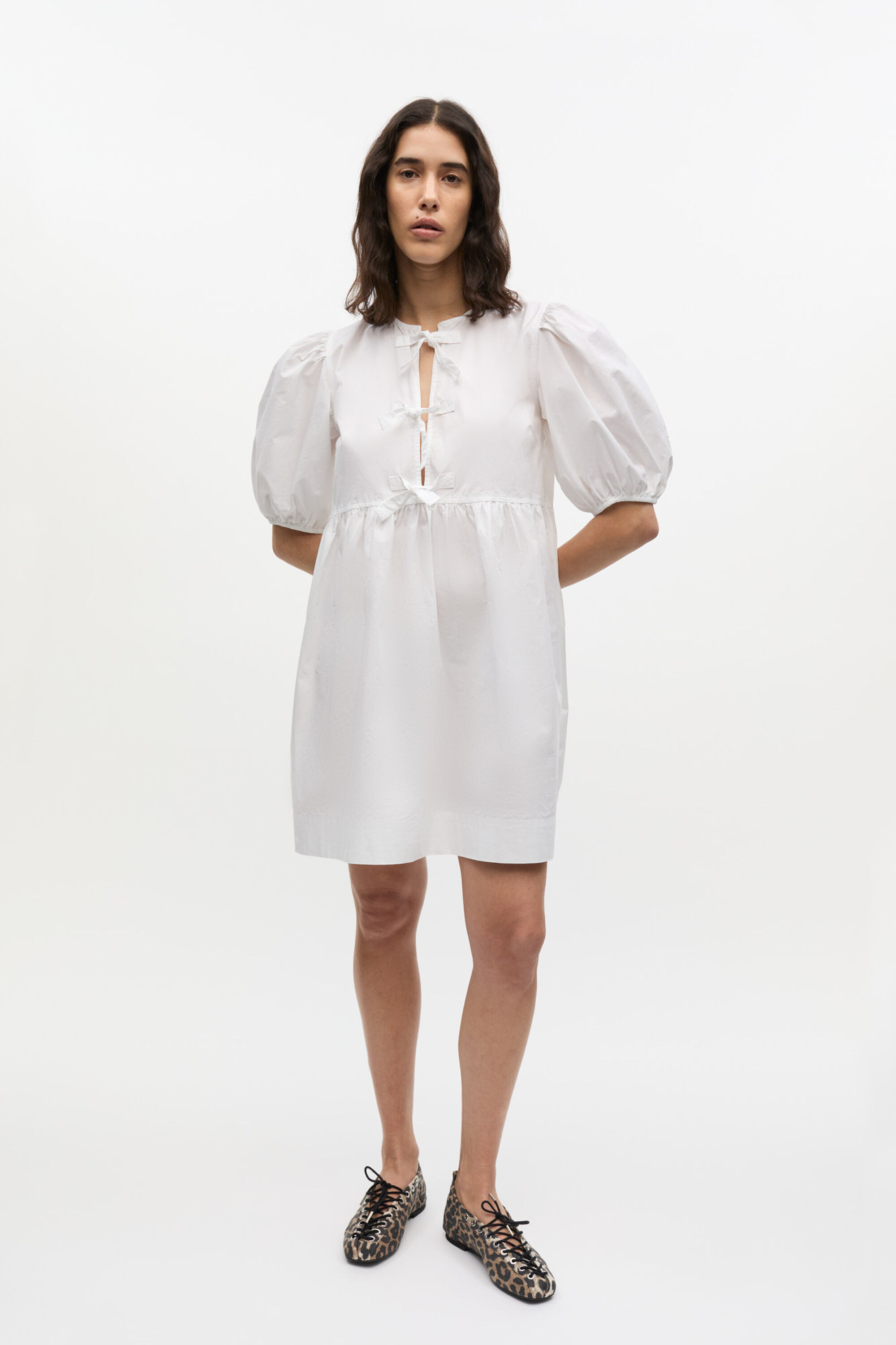 White Cotton Poplin Tie String Mini Dress