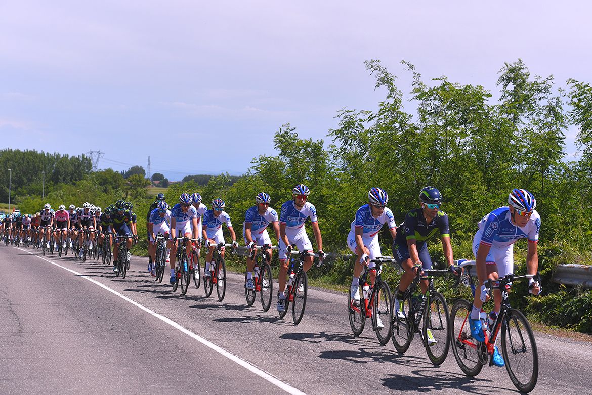 The head of the peloton on the Giro d'Italia's stage 14