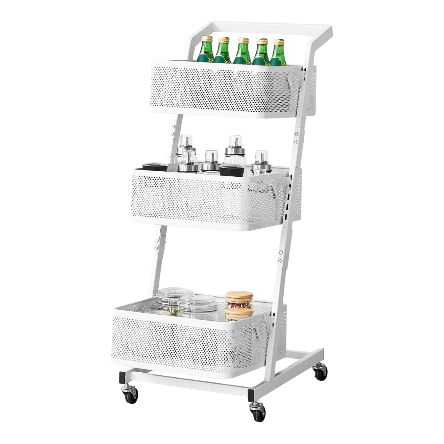 A white mesh basket rolling cart from Amazon