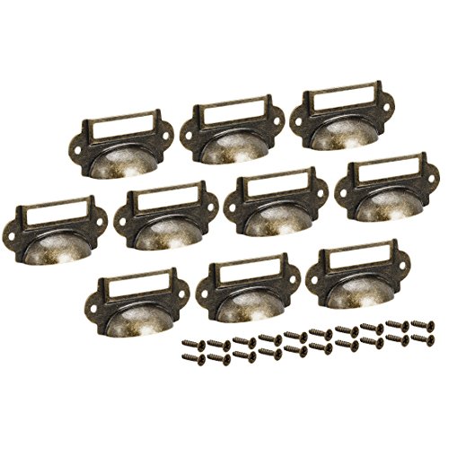 Sourcingmap Label Holder Pull Handles, Vintage Carbon Steel Label Frame Drawer Knobs for Cabinet Cupboard, Bronze Tone 69x35mm Pack of 10 W Screws