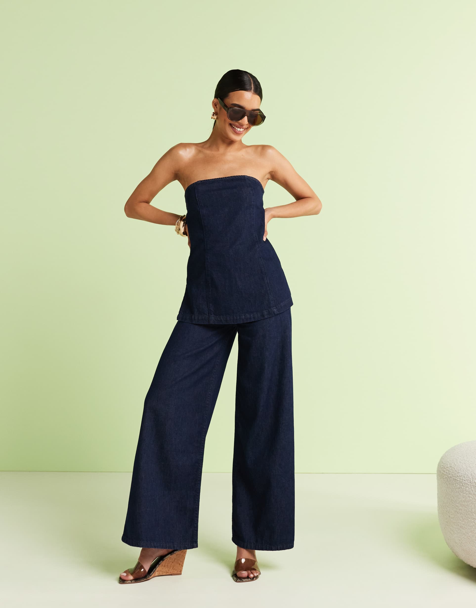 Asos Design Denim Bandeau Top in Inky Wash Co-Ord