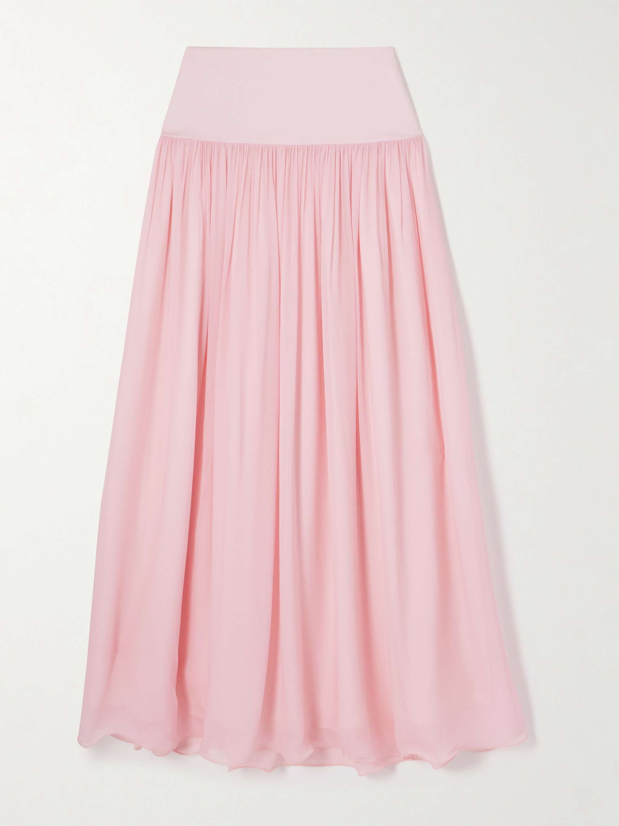 Solene Pleated Satin-Trimmed Chiffon Maxi Skirt