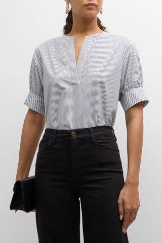 Frame Striped V-Neck Popover Top