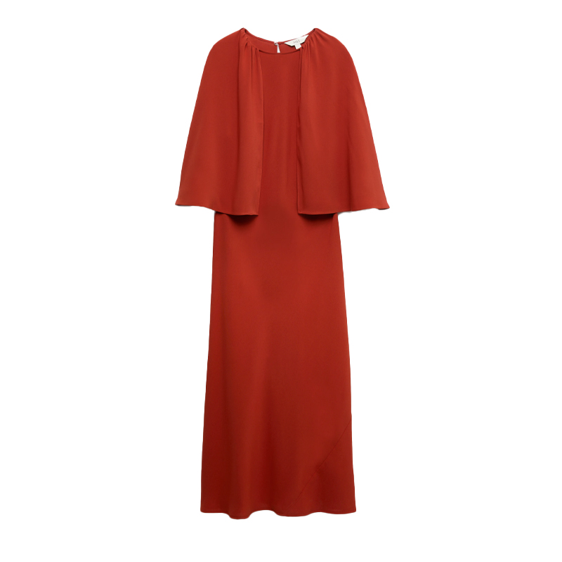 model wearing a red M&amp;amp;S cape dress