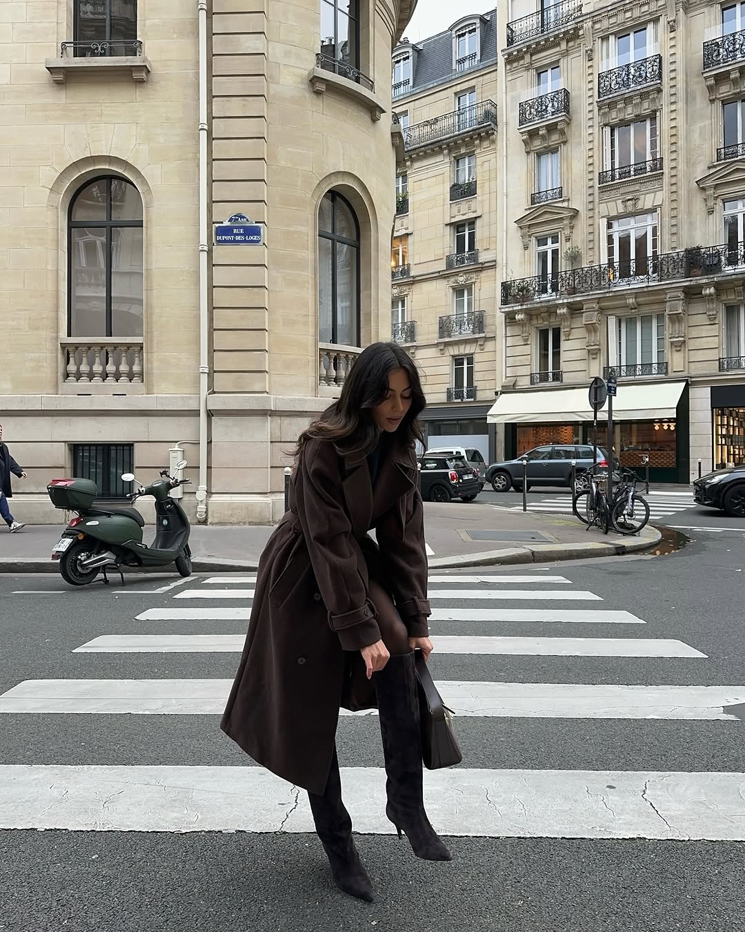 woman wearing brown suede jacket trend