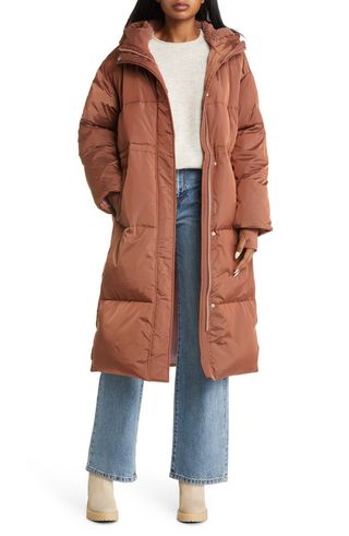 Keeley Faux Shearling Trim Longline Puffer Coat