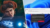 Horizon from Apex Legends on the left, and the crash report on the right.