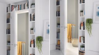 creative DIY bookshelf built around a doorframe as a clever bookshelf idea for small rooms