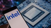 Intel logo and Gaudi chip