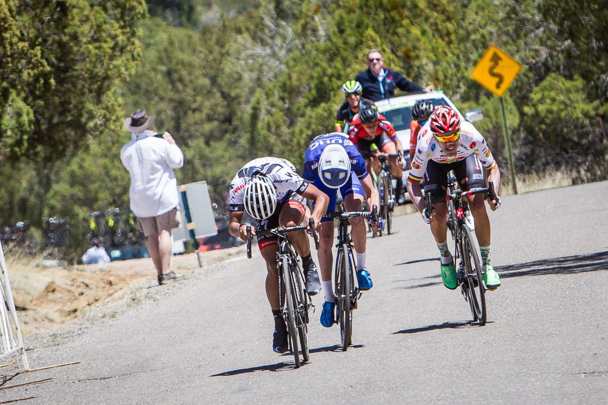 The men sprint to the line