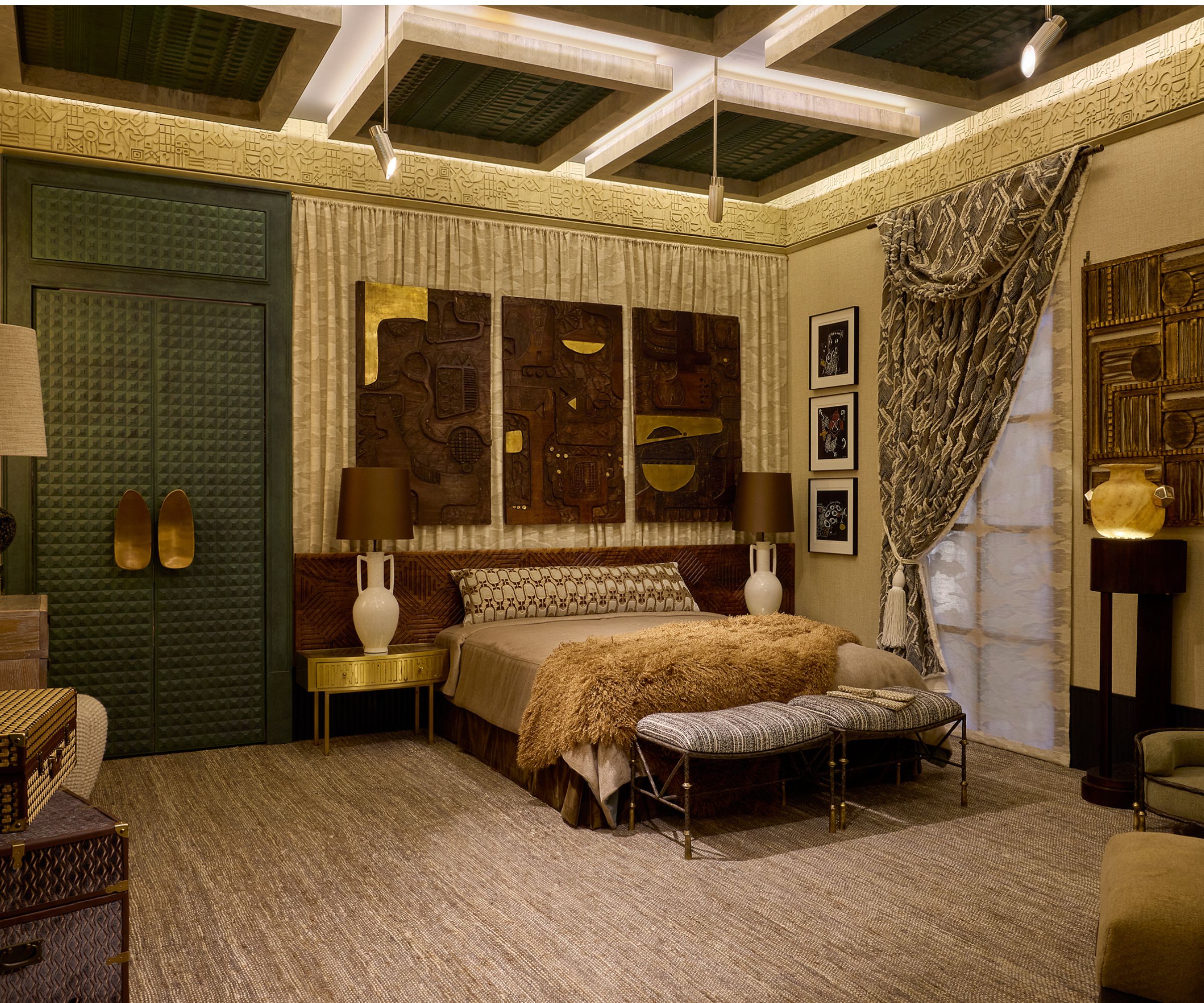 a layered earthy bedroom designed by Henri Fitzwilliam at the 2026 WOW!House show
