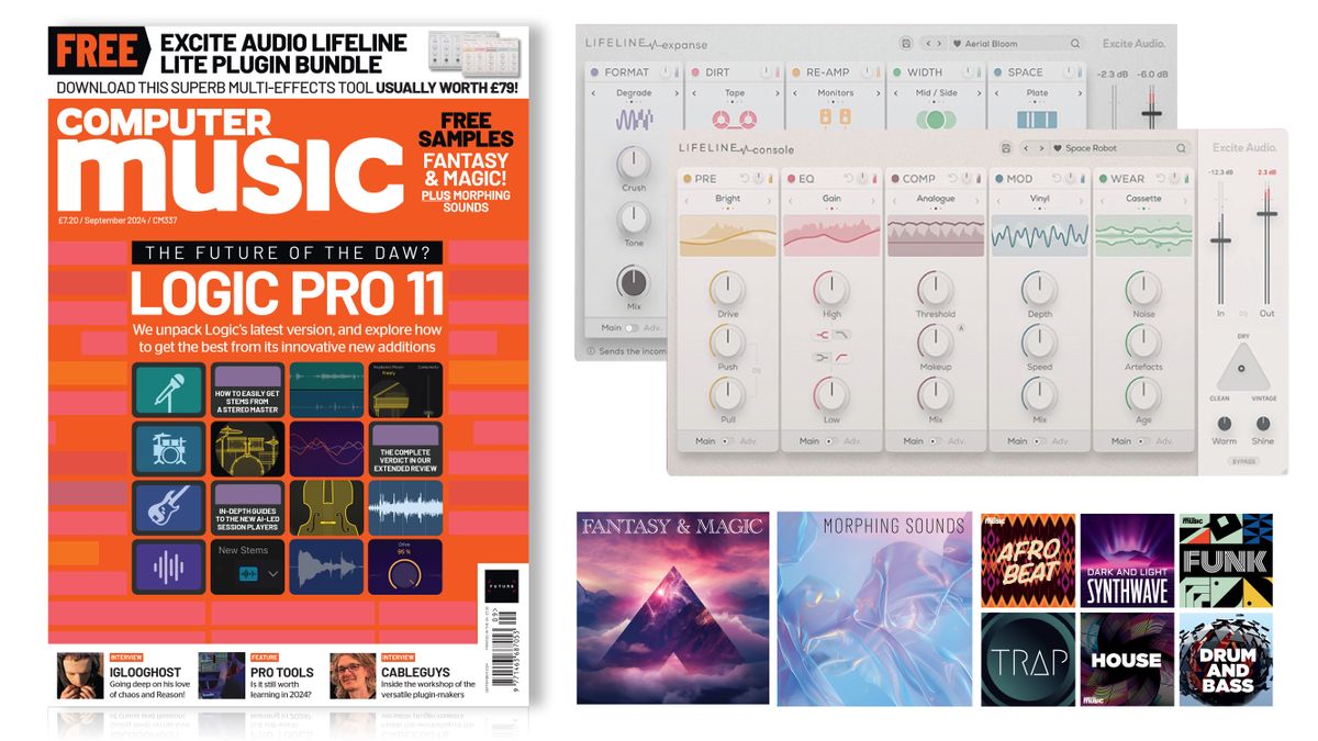 the cover of Computer Music magazine alongside screengrabs of the interfaces of this month&#039;s software and samples