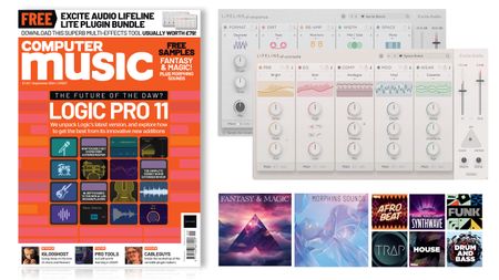 the cover of Computer Music magazine alongside screengrabs of the interfaces of this month's software and samples