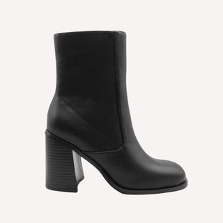 Flat lay image of heeled boots