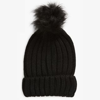 Black beanie hat with a pom pom bobble