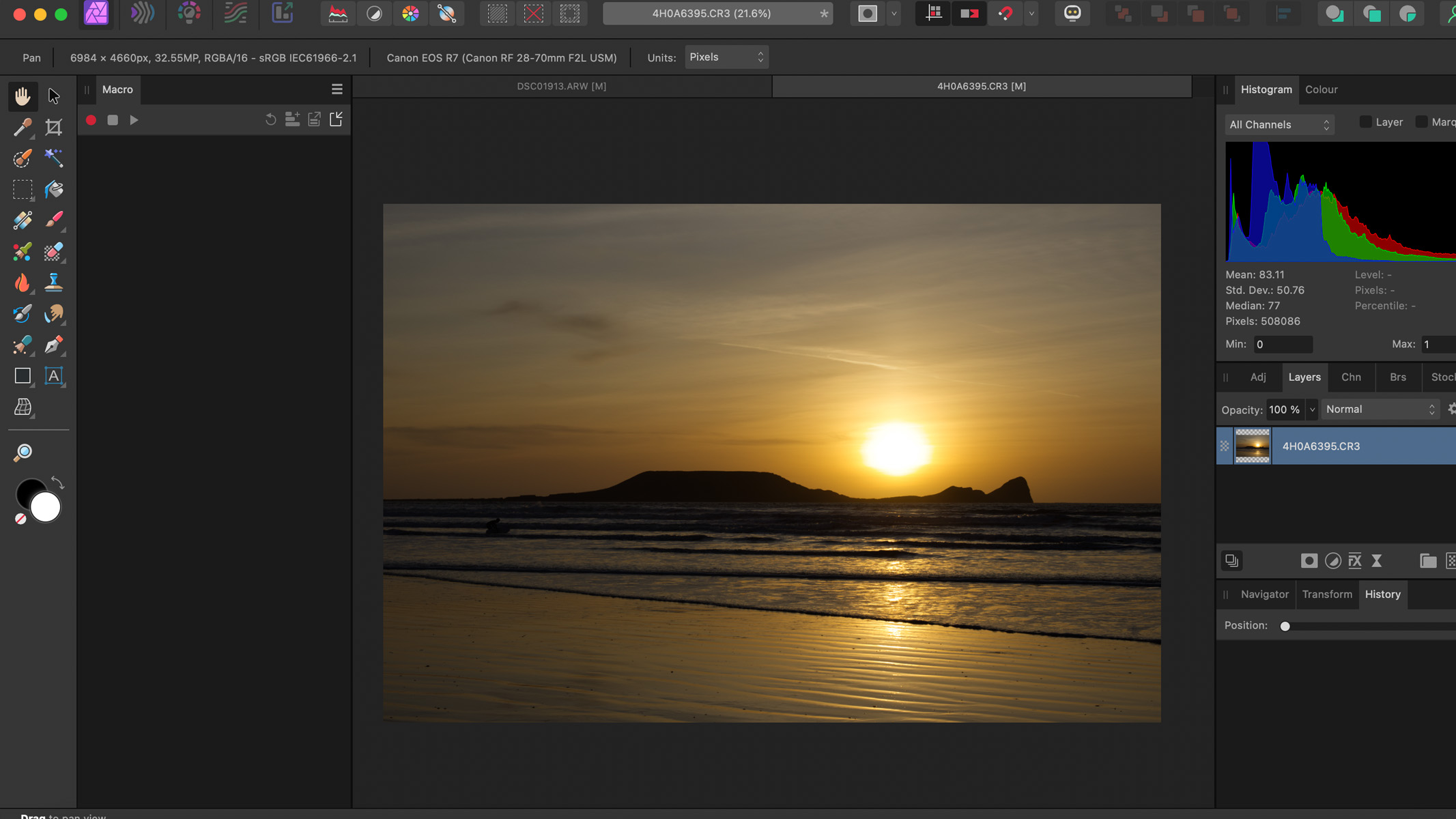 Image being edited in the photo persona of Affinity Photo
