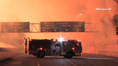 Huge fire in downtown Los Angeles shuts down two freeways
