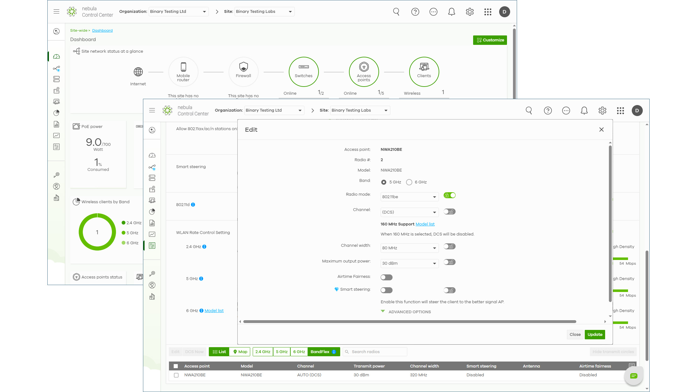 A screenshot of the Zyxel WBE210BE interface