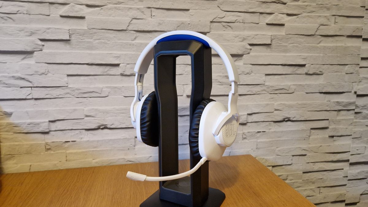 Profile and detail shots of the JBL Quantum 360P wireless gaming headset