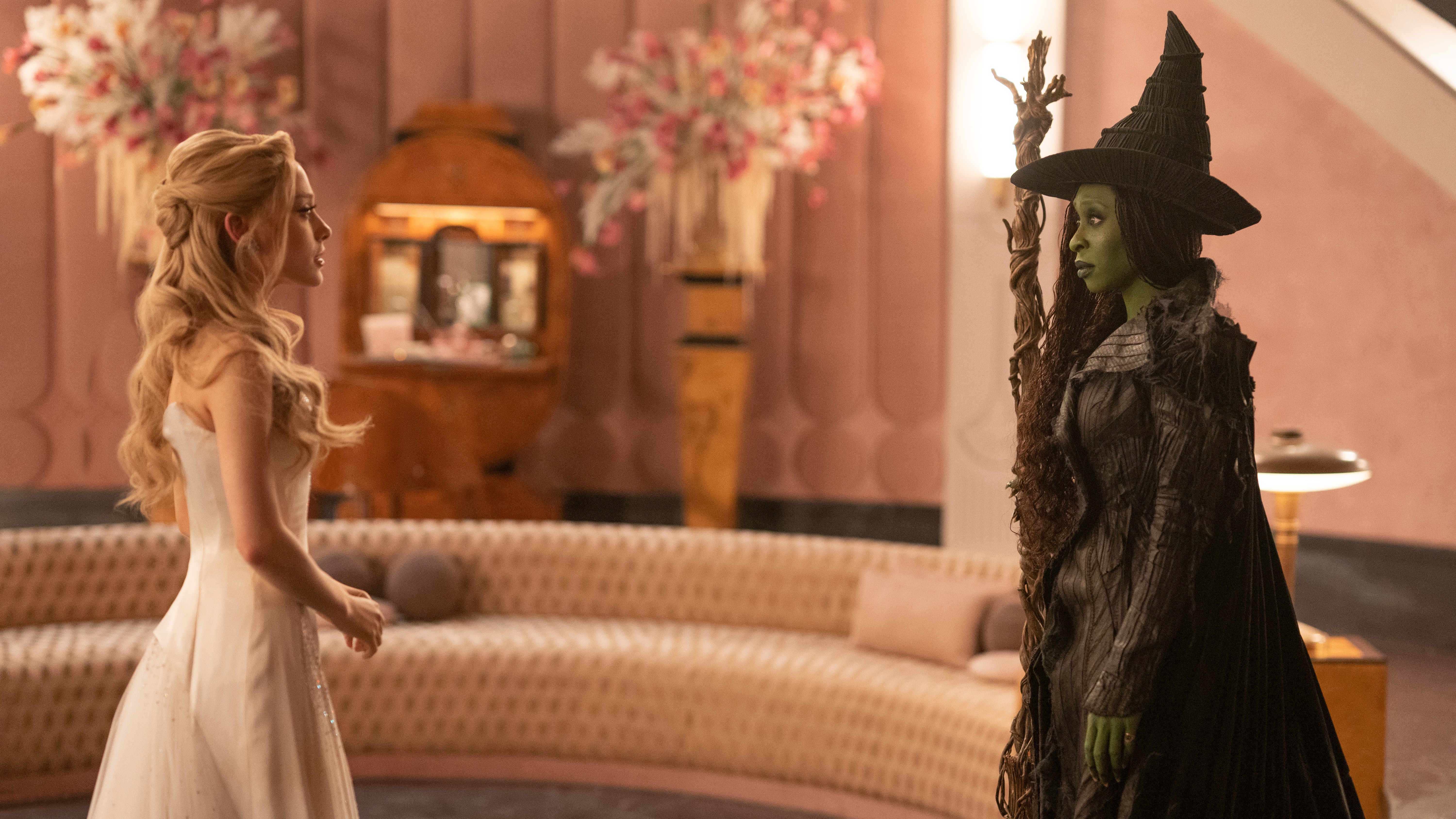 Ariana Grande as Glinda and Cynthia Erivo as Elphaba in Wicked: For Good