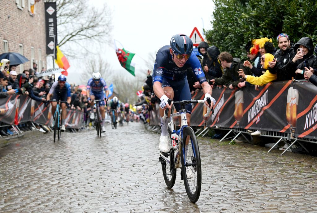OUDENAARDE BELGIUM MARCH 31 Laurence Pithie of New Zealand and Team Groupama FDJ competes during the 108th Ronde van Vlaanderen Tour des Flandres 2024 Mens Elite a 2708km one day race from Antwerpen to Oudenaarde UCIWT on March 31 2024 in Oudenaarde Belgium Photo by Dario BelingheriGetty Images