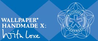 Blue banner with white text: Wallpaper* handmade x: with love"