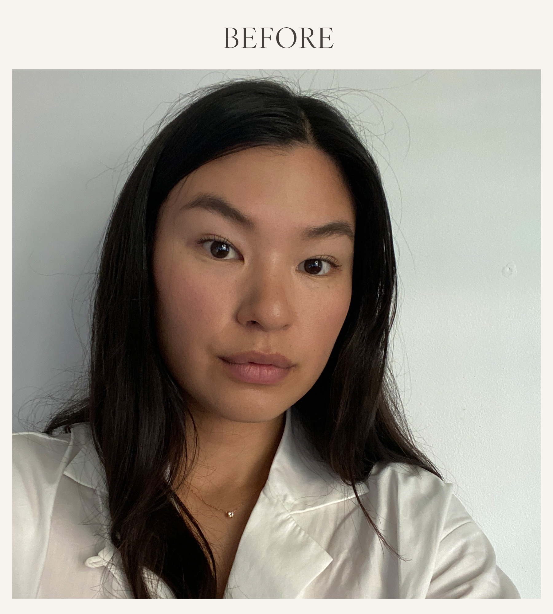 Before photo of Natalia Sztyk testing the Too Faced lip plumper