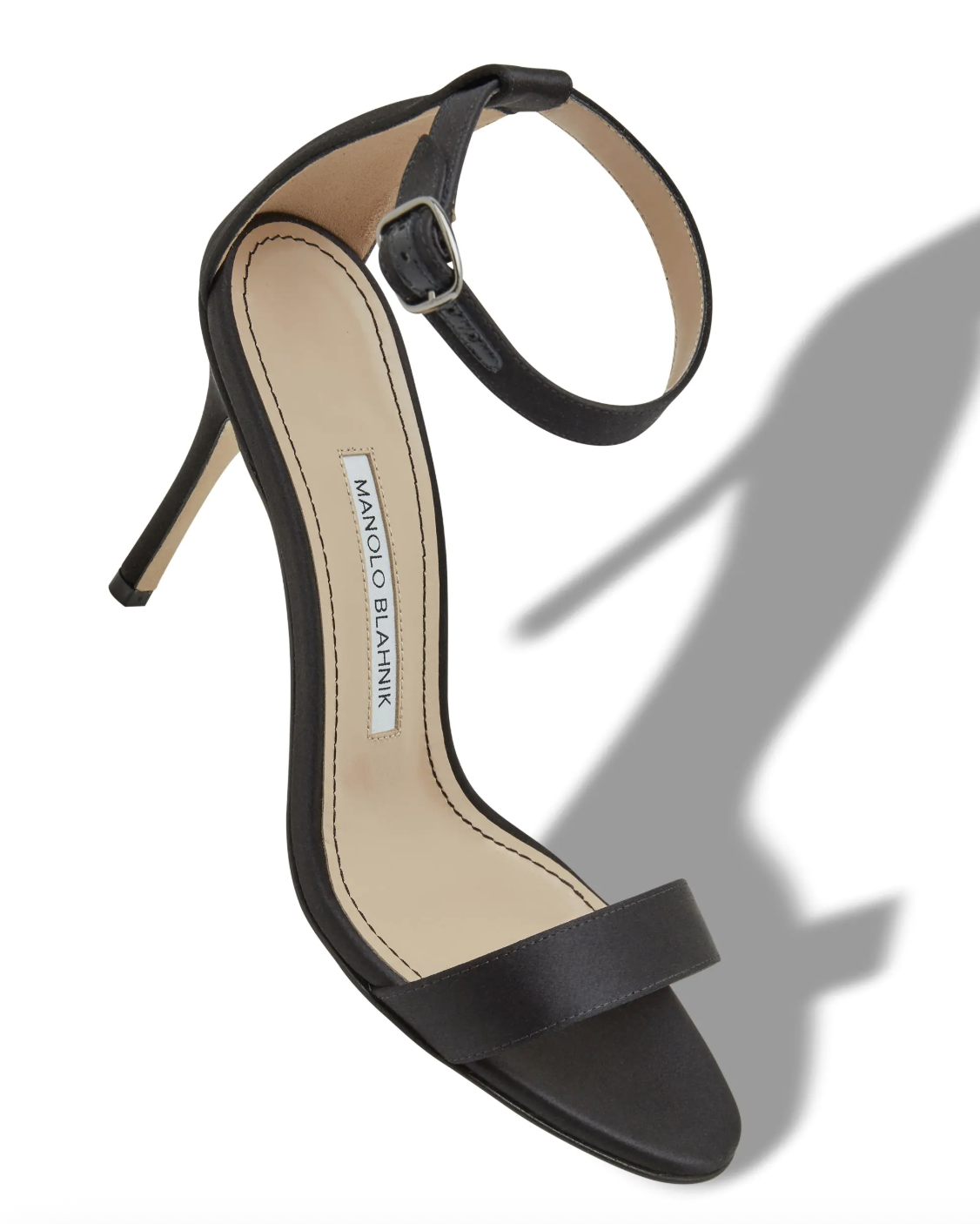 Manolo Blahnik, Black Satin Ankle Strap Sandals