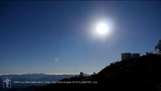 The scene early in the eclipse, before totality, at La Silla Observatory in Chile, on July 2, 2019.