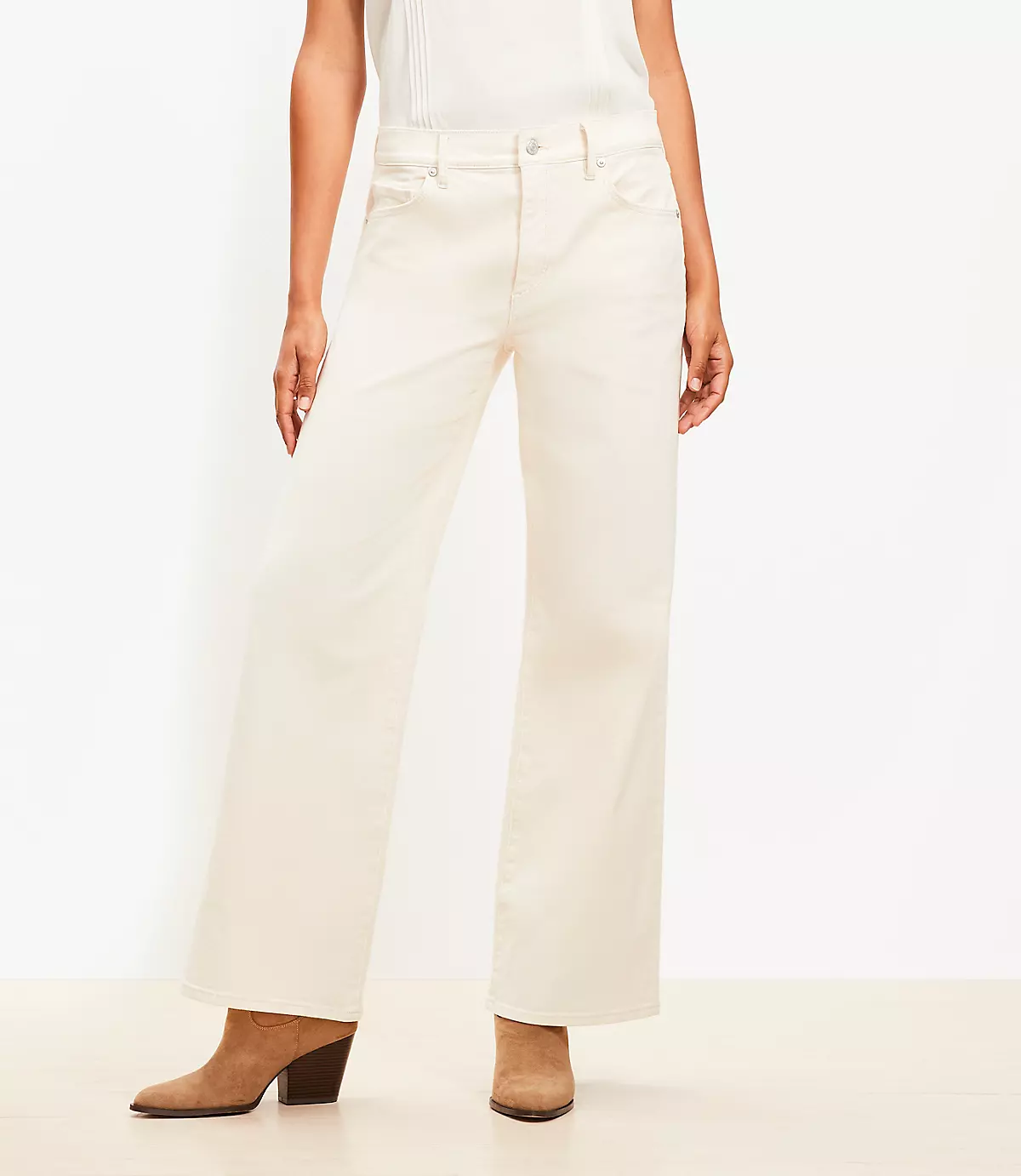 Mid Rise Wide Leg Jeans in Ivory