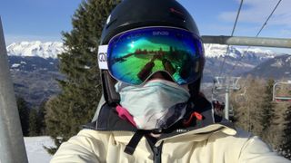 Skier selfie on a chairlift