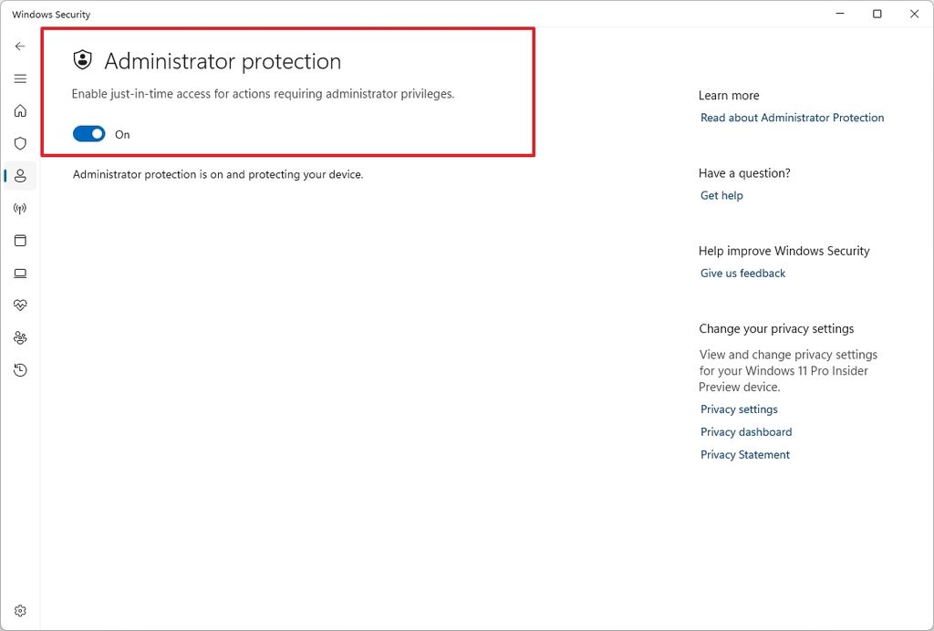 Administrator Protection enabled