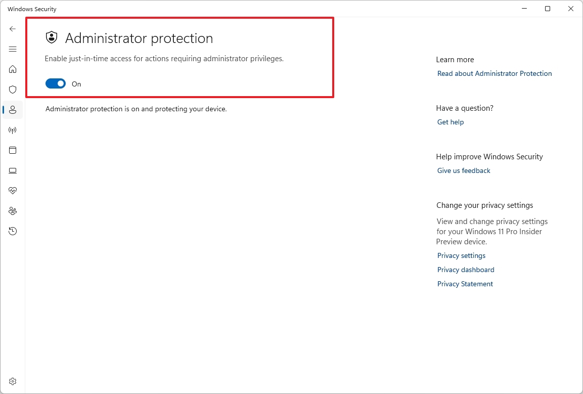 Administrator Protection enabled