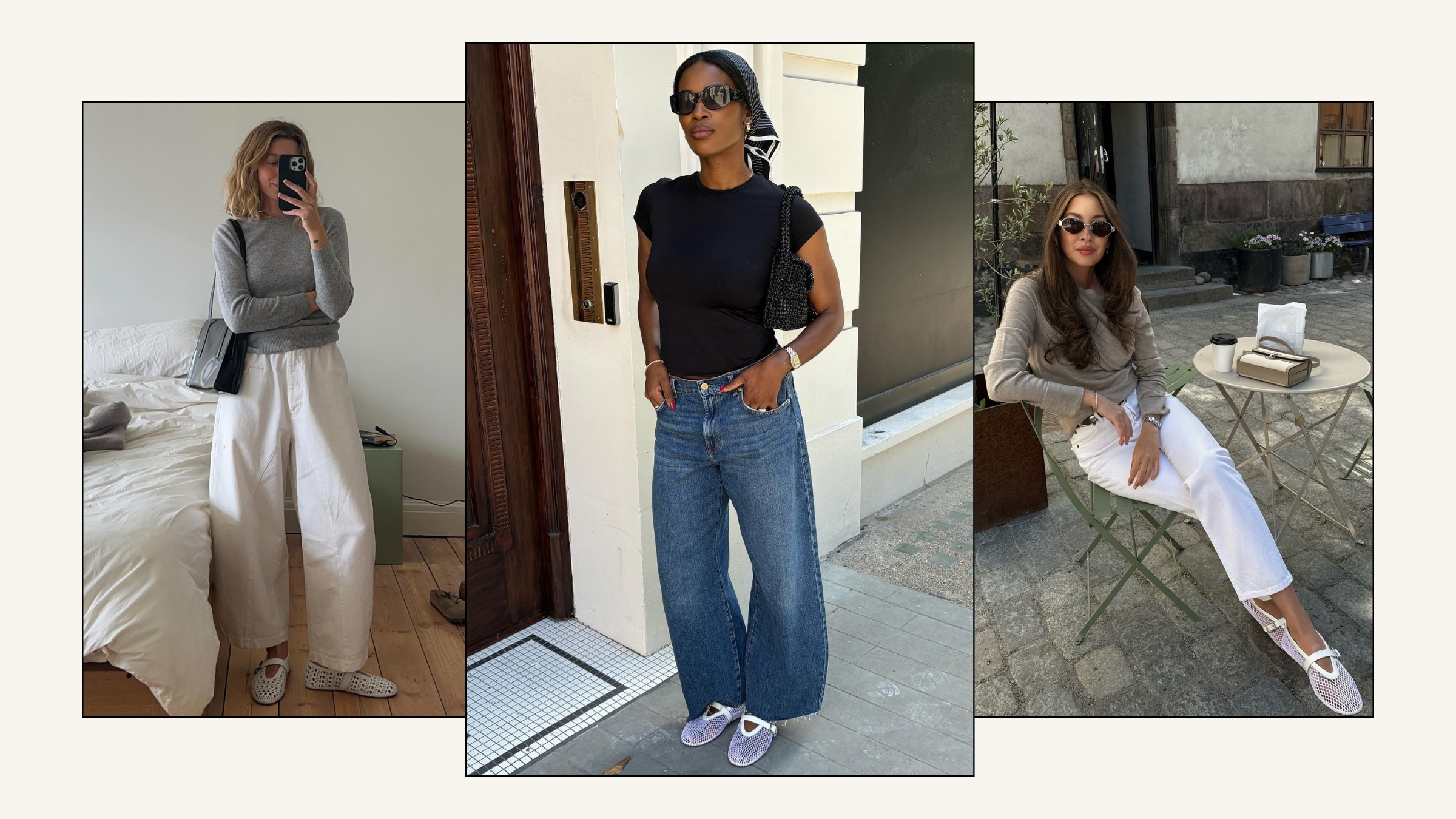 Marilyn NK, Brittany Bathgate and Felicia Akerstrom wear Alaïa ballet flats.