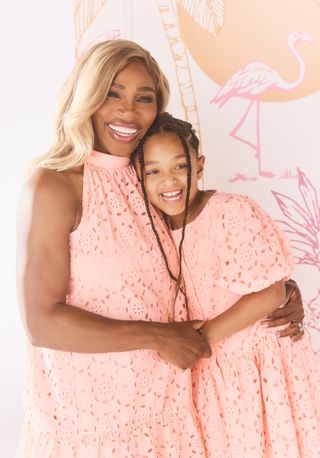 A photo of Serena Williams and her seven-year-old daughter Olympia modeling one of the collection's matching mommy-and-me styles.