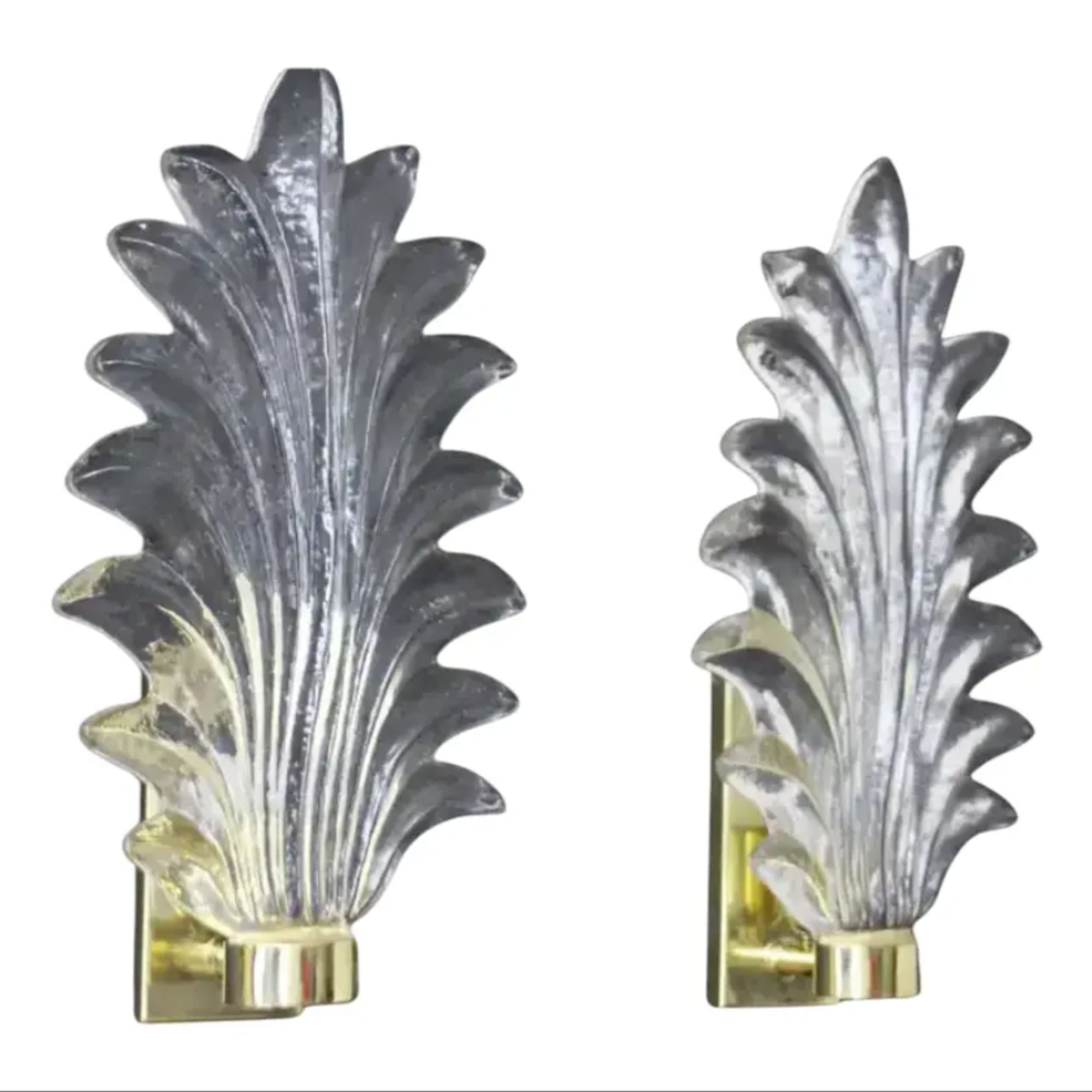 Tall Clear Murano Glass Palm Tree Leaf Sconces, 2000, Set of 2