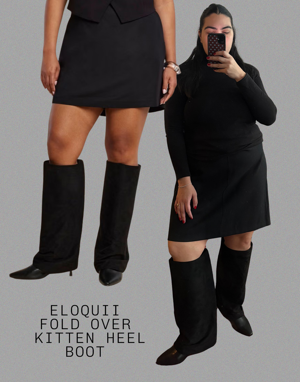 Who What Wear editor Ana Escalante wears different wide-calf boots.