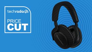 The Bowers & Wilkins Px7 headphones on a blue background next to text saying Price Cut.