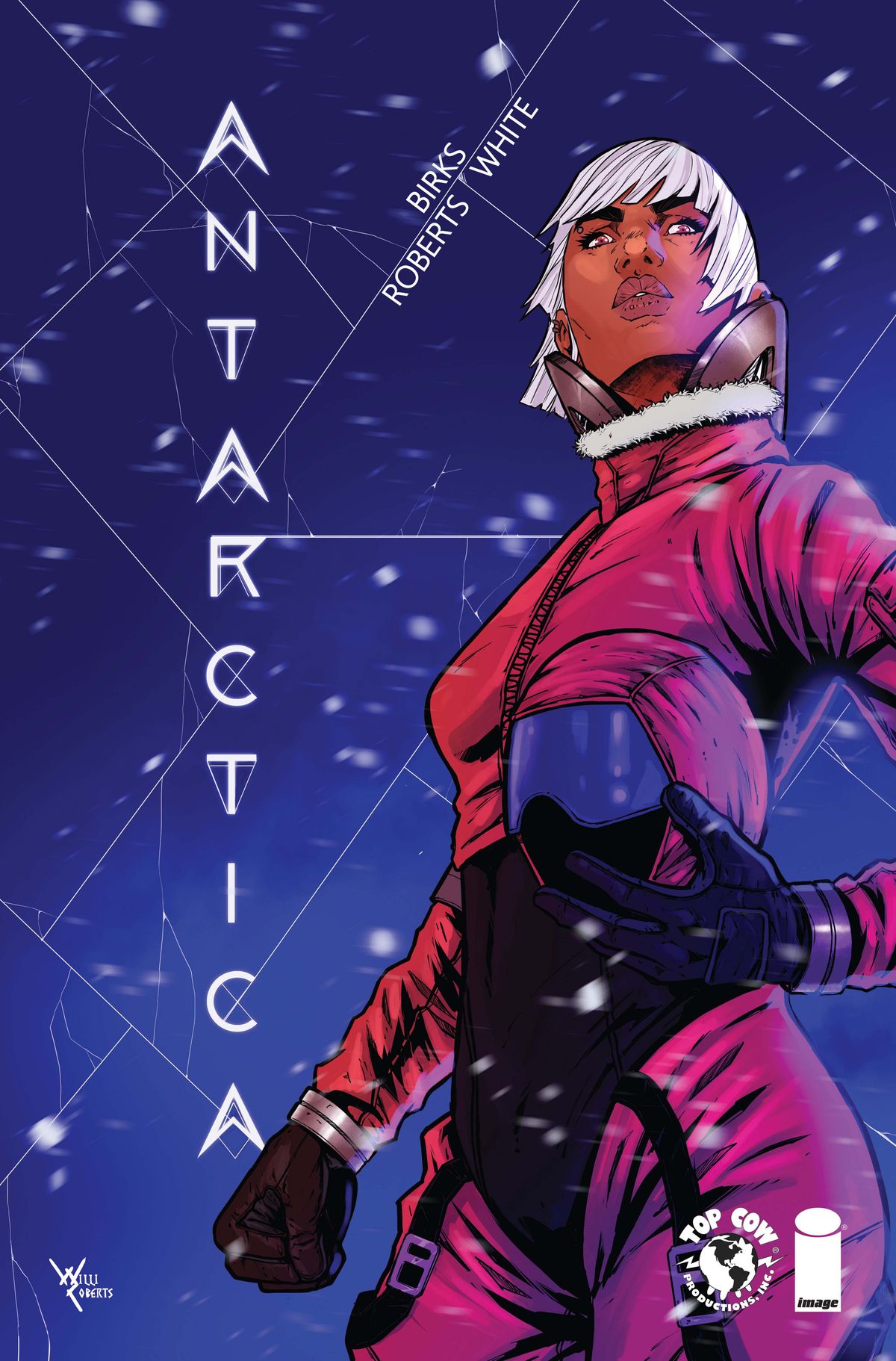 A woman in a snow suit.