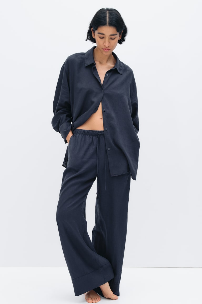 Wide Linen-Blend Trousers