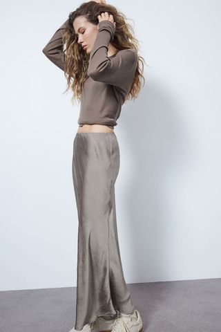 Crinkled Satin Maxi Skirt