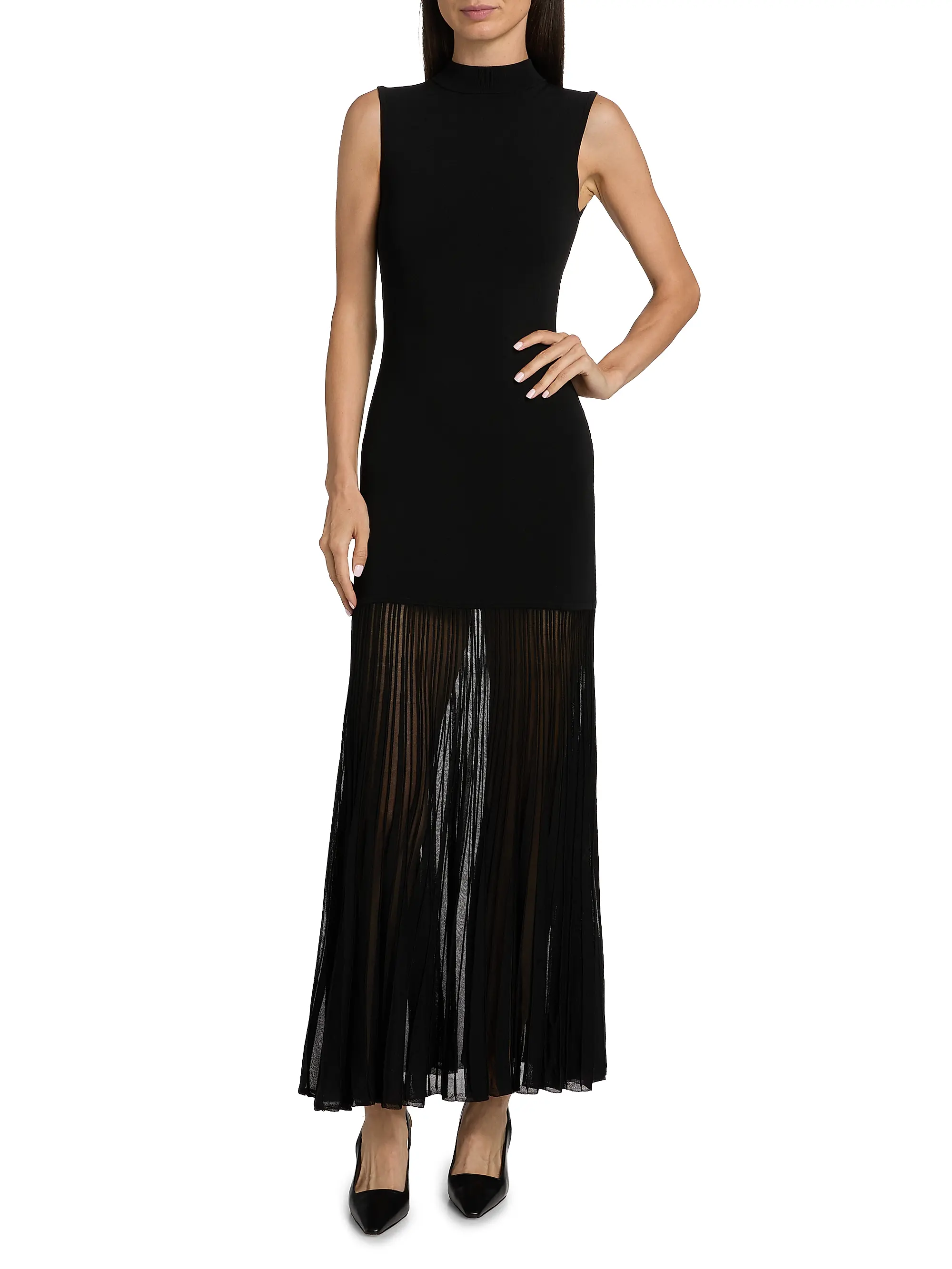 Mock Turtleneck Sheer Maxi Dress