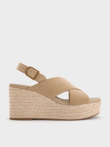Faux Suede Crossover Espadrille Wedges