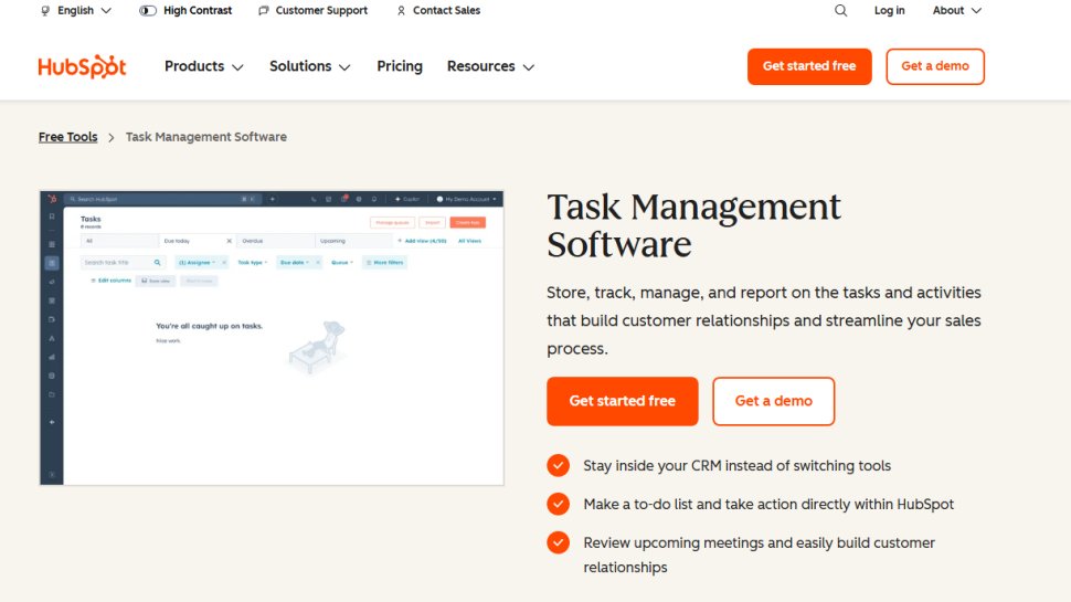 Website screenshot of HubSpot Task Management (February, 2026)