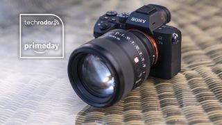 Sony A7 III camera on a glass-topped garden wicker table