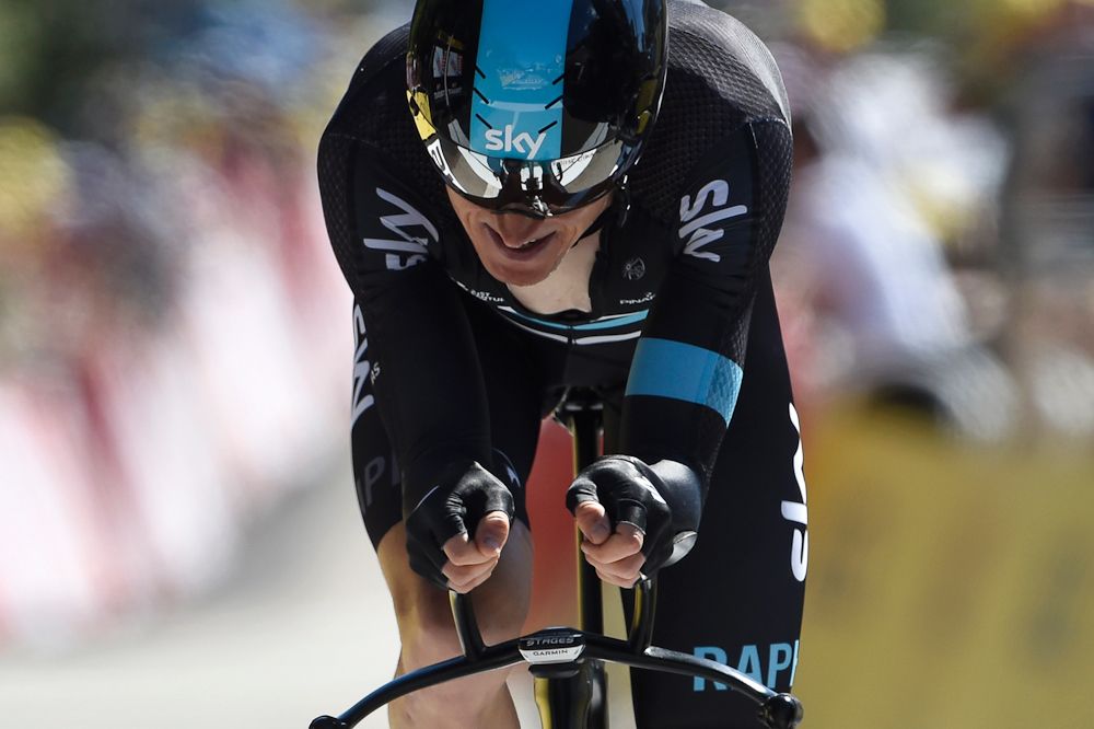 Geraint Thomas en route during the stage 13 time trial.