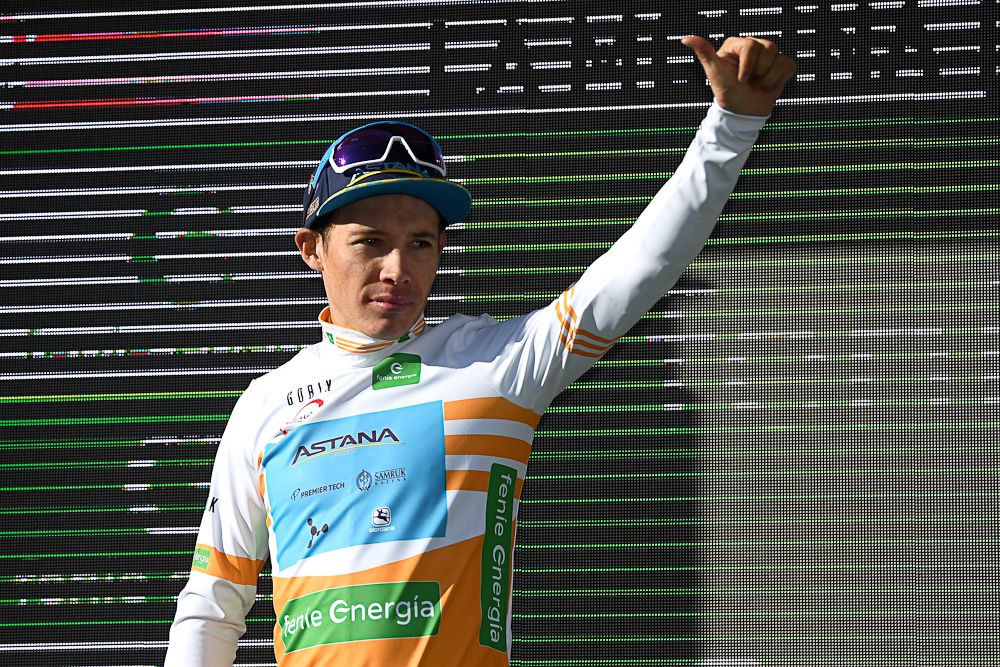 Miguel Angel Lopez in the Catalunya leader's jersey