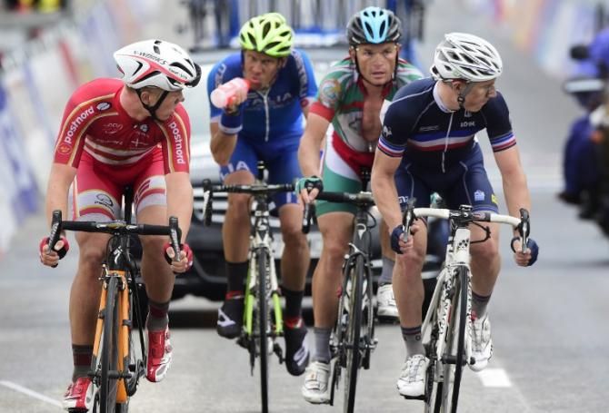Alessandro De Marchi (Italy) controls the late break from the back of the group