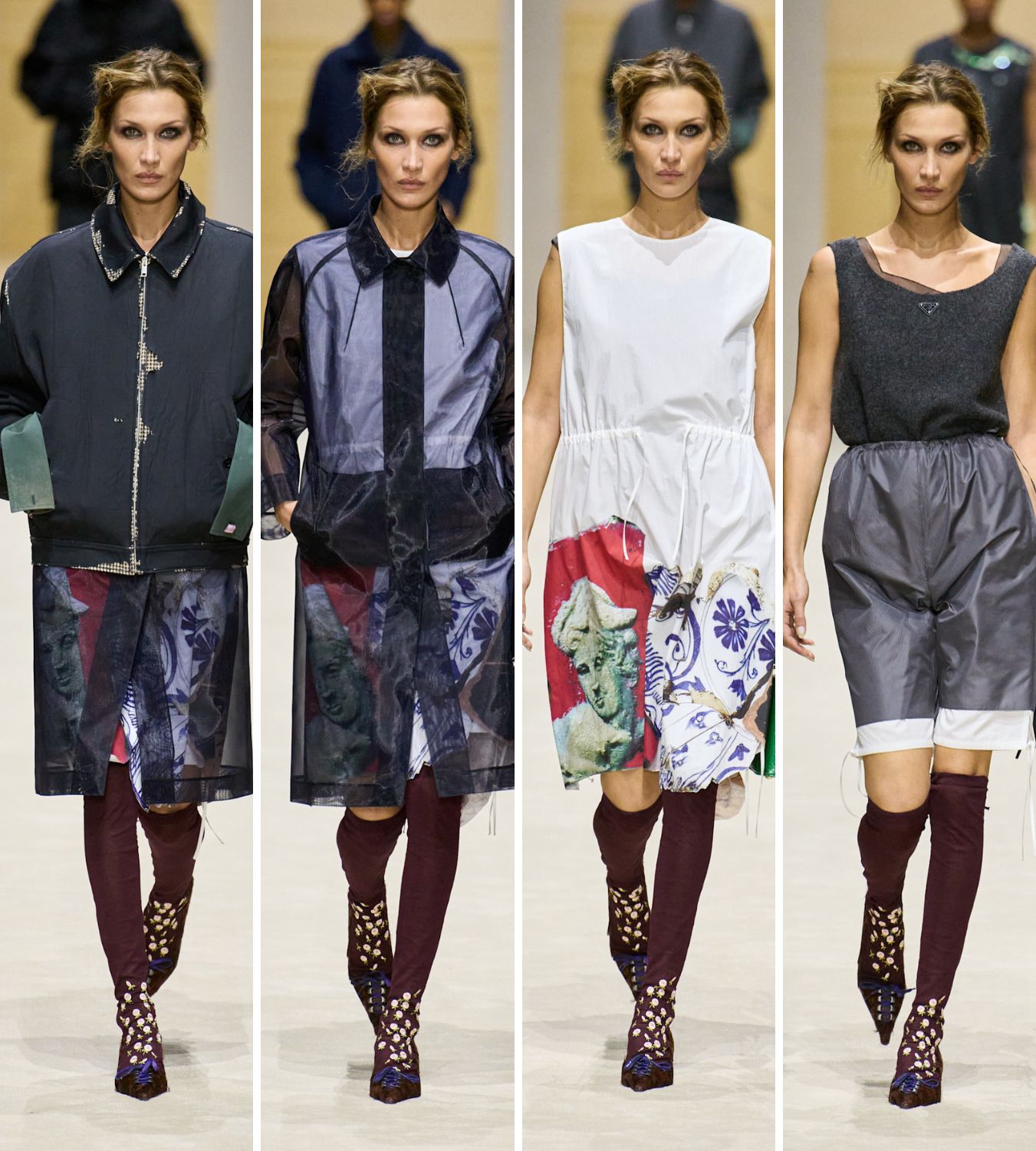 bella hadid on the runway for prada aw26